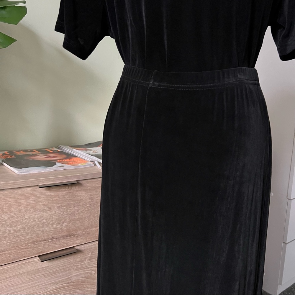 VINTAGE SLINKI Black Shirt-Sleeve Shirt & Maxi Stretch Skirt Matching Co-ord Set - Picture 13 of 16